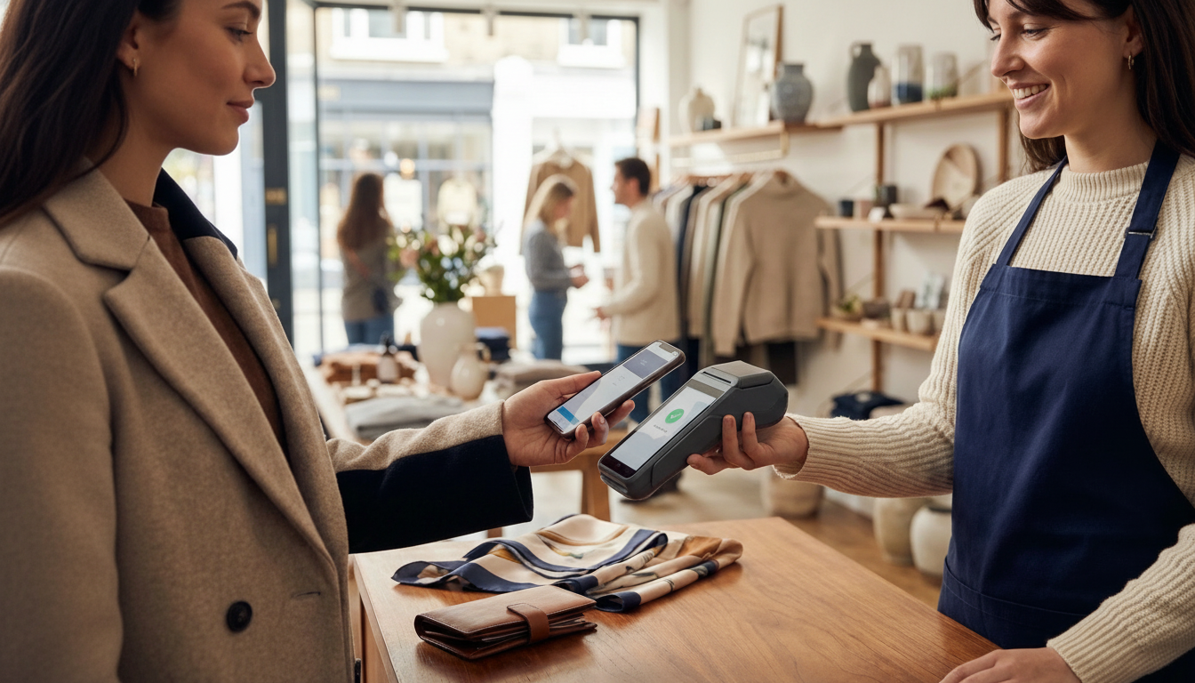 Professional UK retail counter environment showcasing high speed card machine payment processing