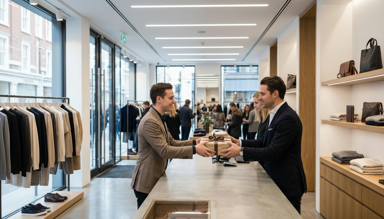 Premium UK high street retail environment with a Deep Petrol brand tint representing modern payment solutions for growth